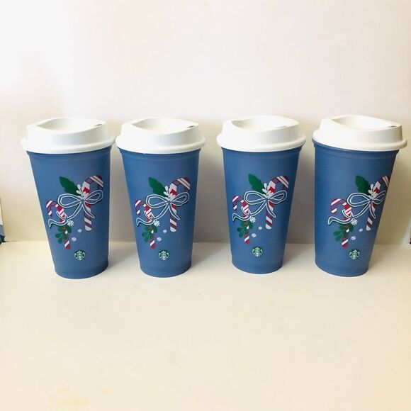 STARBUCKS Color Changing Holiday To Go Cups x 4 New Lids‎ / Sz 16 oz (473 mL) - Picture 1 of 4